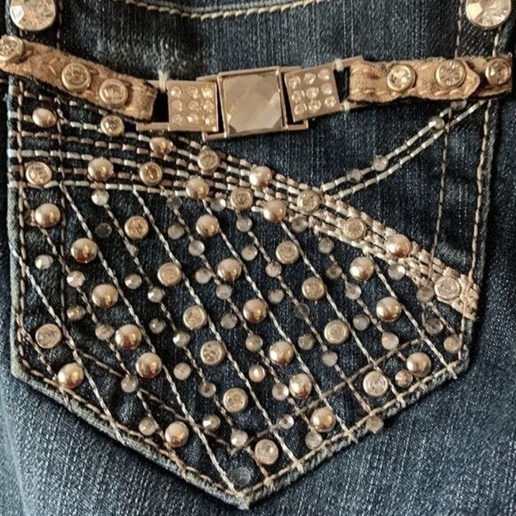 L.A. Idol Womens Distressed Skinny Jeans Size 1 With Rhinestone & Stud Accents - Picture 11 of 14